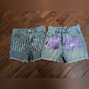 Sparkle In Pink 2 Pairs Sequin Denim Cutoff Jean Shorts Size 3XL (8-9 Y)